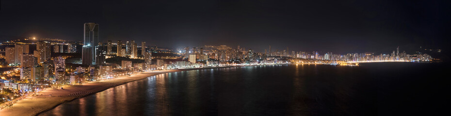 Fototapeta na wymiar Night Panorama of Benidorm city skyline, in Alicante province, Spain.