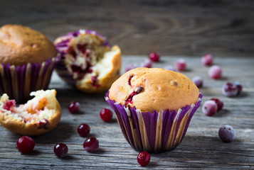 Homemade cupcakes with cranberries.