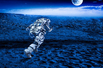 Spaceman running fast. Mixed media