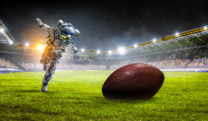 Astronaut at sport stadium. Mixed media © Sergey Nivens