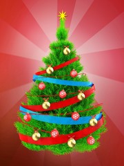 3d neon green Christmas tree over red