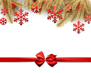 Christmas background with red satin bow.