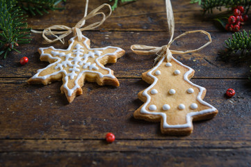 Various cookies for children with Christmas symbols in their environment.