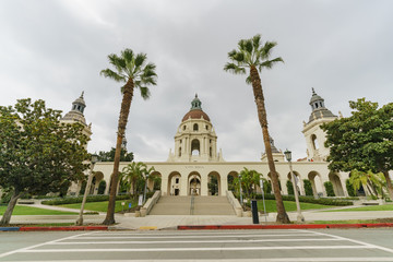 Fototapeta na wymiar Afternoon cloudy view of The beautiful Pasadena City Hall at Los Angeles, California