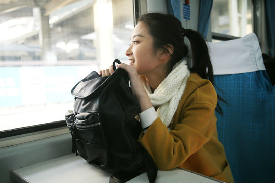 Young woman on the train