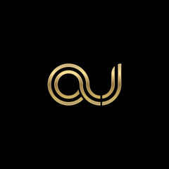 Initial lowercase letter au, linked outline rounded logo, elegant golden color on black background © ariefpro