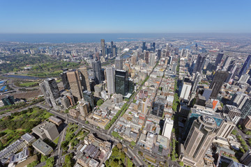 Fototapeta na wymiar Aerial view of Melbourne CBD, looking south-west to Southbank