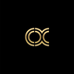 Initial lowercase letter cx, linked outline rounded logo, elegant golden color on black background