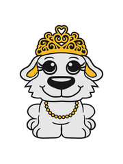 tiger bär königin prinzessin krone schön hübsch frau weiblich girl sitzen klein kind warten gehorsam lustig hund welpe süß niedlich haustier comic cartoon