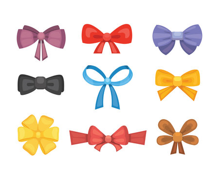 Cartoon cute gift bows with ribbons. color butterfly tie
