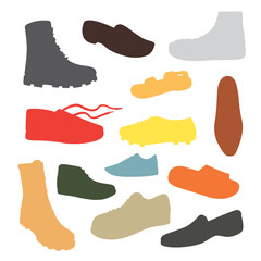 Male man season shoes in flat style. Men boots isolated set vector illustration