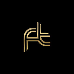 Initial lowercase letter ft, linked outline rounded logo, elegant golden color on black background