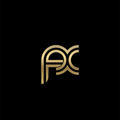 Initial lowercase letter fx, linked outline rounded logo, elegant golden color on black background