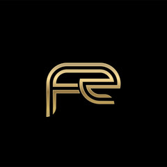Initial lowercase letter fz, linked outline rounded logo, elegant golden color on black background
