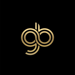 Initial lowercase letter gb, linked outline rounded logo, elegant golden color on black background - obrazy, fototapety, plakaty