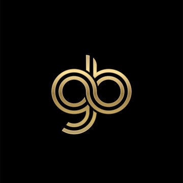 Initial lowercase letter gb, linked outline rounded logo, elegant golden color on black background