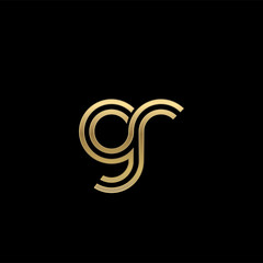 Initial lowercase letter gr, linked outline rounded logo, elegant golden color on black background