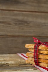 Stack of sweet food tied with ribbon