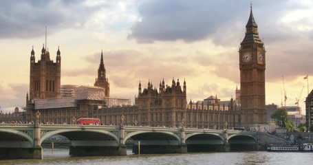 London United Kingdom Westminster Bridge looking at Big ben and Parliament - Powered by Adobe