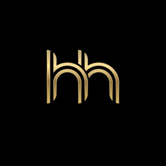 Obraz premium Initial lowercase letter hh, linked outline rounded logo, elegant golden color on black background