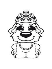 tiger bär königin prinzessin krone schön hübsch frau weiblich girl sitzen klein kind warten gehorsam lustig hund welpe süß niedlich haustier comic cartoon