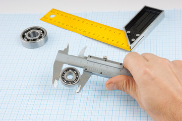 calipers, bearing and square
