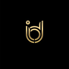 Initial lowercase letter id, linked outline rounded logo, elegant golden color on black background