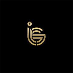 Initial lowercase letter is, linked outline rounded logo, elegant golden color on black background