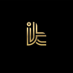 Initial lowercase letter it, linked outline rounded logo, elegant golden color on black background