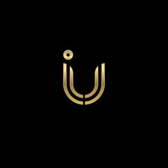 Initial lowercase letter iu, linked outline rounded logo, elegant golden color on black background