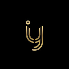 Initial lowercase letter iy, linked outline rounded logo, elegant golden color on black background