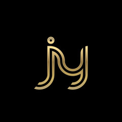 Obraz na płótnie Canvas Initial lowercase letter jy, linked outline rounded logo, elegant golden color on black background