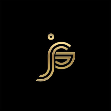 Initial lowercase letter js, linked outline rounded logo, elegant golden color on black background