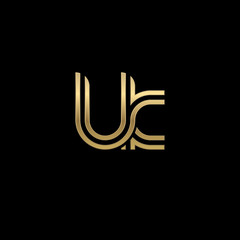 Initial lowercase letter lk, linked outline rounded logo, elegant golden color on black background