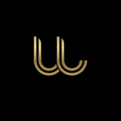 Initial lowercase letter ll, linked outline rounded logo, elegant golden color on black background