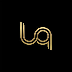 Initial lowercase letter lq, linked outline rounded logo, elegant golden color on black background