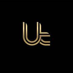 Initial lowercase letter lt, linked outline rounded logo, elegant golden color on black background