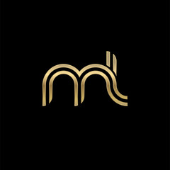 Fototapeta premium Initial lowercase letter ml, linked outline rounded logo, elegant golden color on black background