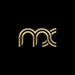 Obraz premium Initial lowercase letter mx, linked outline rounded logo, elegant golden color on black background