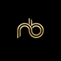Initial lowercase letter nb, linked outline rounded logo, elegant golden color on black background