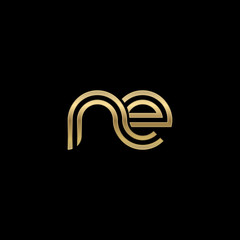 Fototapeta premium Initial lowercase letter ne, linked outline rounded logo, elegant golden color on black background