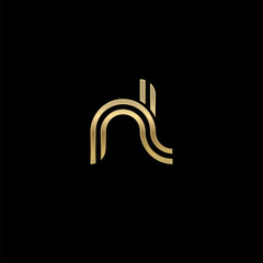 Obraz premium Initial lowercase letter nl, linked outline rounded logo, elegant golden color on black background