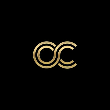 Initial lowercase letter oc, linked outline rounded logo, elegant golden color on black background