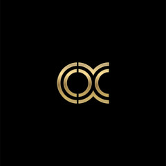 Initial lowercase letter ox, linked outline rounded logo, elegant golden color on black background
