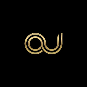 Initial lowercase letter ou, linked outline rounded logo, elegant golden color on black background