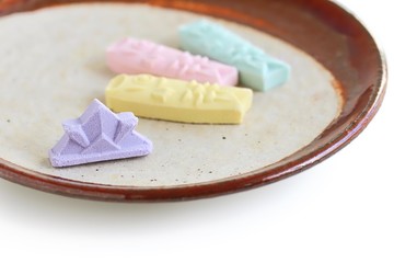 Traditional Japanese Sugary Candy for Children's Day on white background