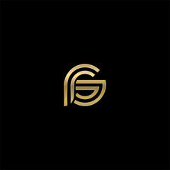 Initial lowercase letter rs, linked outline rounded logo, elegant golden color on black background