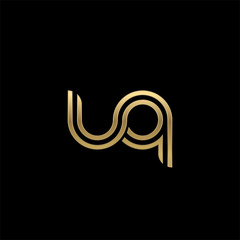 Fototapeta premium Initial lowercase letter uq, linked outline rounded logo, elegant golden color on black background