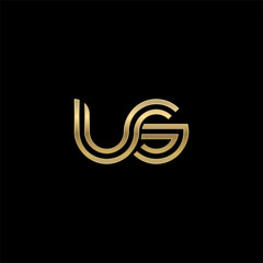 Initial lowercase letter us, linked outline rounded logo, elegant golden color on black background