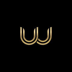 Initial lowercase letter uu, linked outline rounded logo, elegant golden color on black background